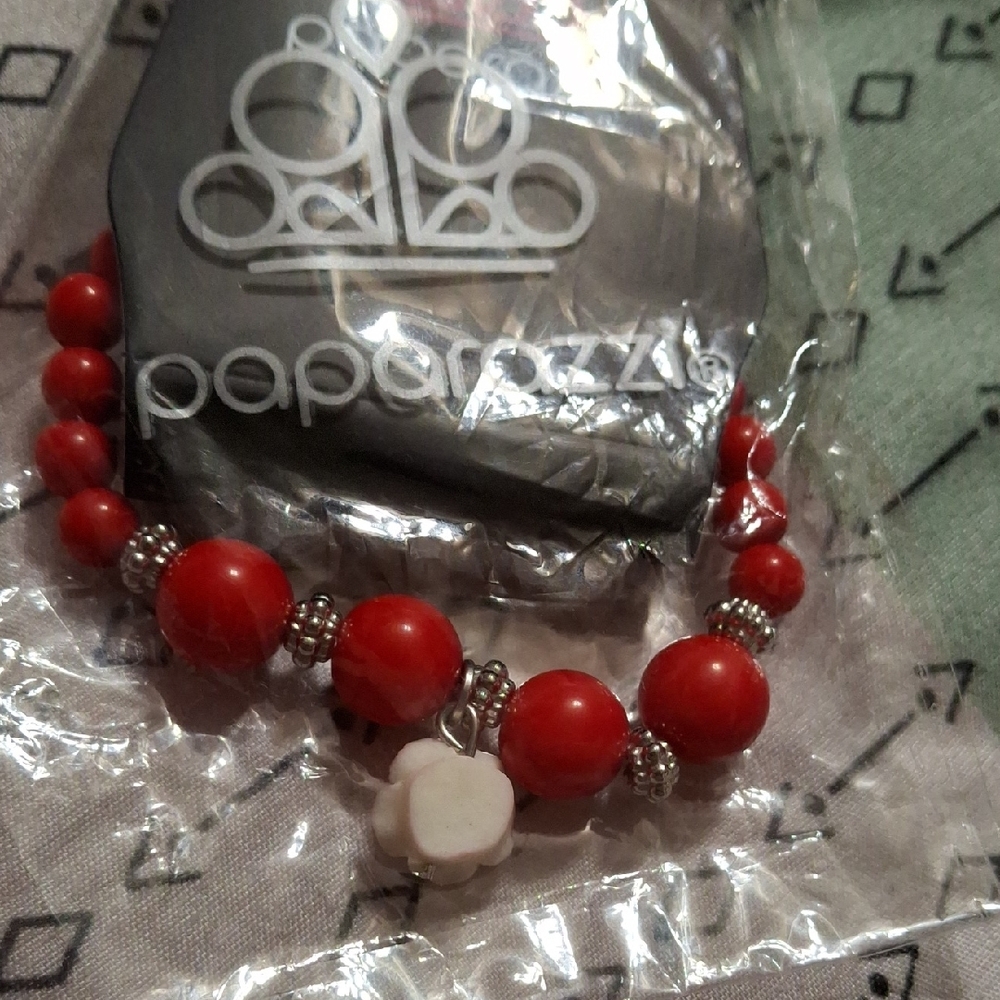Paparazzi Red and Silver Beaded Bracelet
